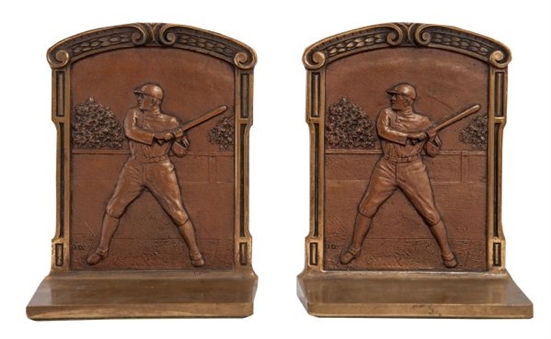1910s Ty Cobb Figural Bronze Bookends